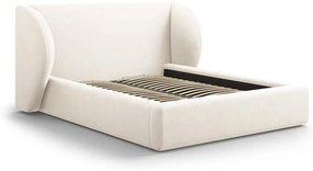 Pat dublu bej tapițat cu spațiu de depozitare și somieră 180x200 cm Miley – Micadoni Home