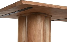 Masă dining din lemn de acacia, natur, 10 locuri, cu bază din coloane grupate, 76 x 200 x 100 cm, „Toria”