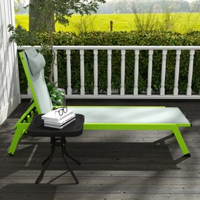 Outsunny Șezlong de plajă transat din aluminiu și textilene cu roți și pernă pentru cap și spătar reglabil verde | Aosom Romania