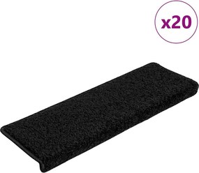 vidaXL Covorașe pentru scări, 20 buc., 65x21x4 cm, margini dreptunghiulare, negre