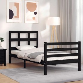 3194825 vidaXL Cadru de pat cu tăblie, negru, 100x200 cm, lemn masiv