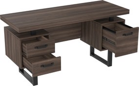 Birou simplu cu sertare, MDF și țeavă de oțel, blat de birou spațios, depozitare eficientă, 135x54x76 cm, Negru + Maro