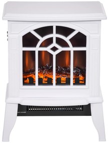 HOMCOM Șemineu Decorativ 1000 W/2000 W cu Temperatură Reglabilă Flăcări LED pentru 15-20 m² 36,5x24x46 cm Alb | Aosom Romania