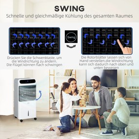 HOMCOM Aer condiționat cu răcire cu apă Telecomandă 3 moduri, 3 viteze, timer 12 h, afișaj LED, 38x35x81 cm Alb | Aosom Romania