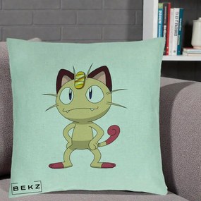 Perna Personalizata Meowth Pokemon, 40x40 cm, Verde Menta, Husa Detasabila, Perna Inclusa, BEKZ®