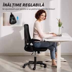 HOMCOM Scaun de Birou din Plasă cu Brațe Rabatabile, Suport Lombar, 59,5 x 56 x 103 cm, Negru | Aosom Romania