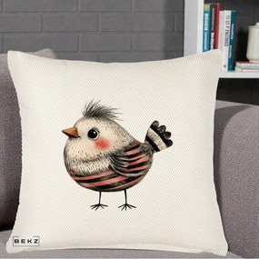 Perna Decorativa Pui Expresiv Dungi Negru-Rosu, 40x40 cm, Crem Reliefat, Husa Detasabila, Perna Inclusa, BEKZ®