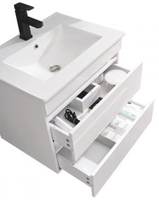Mobilier de baie Cube 60 cm cu lavoar ceramic (2 sertare) și oglindă 60x80 cm vopsit în alb lucios