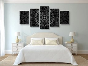 Tablou 5-piese Mandala vintage în stil indian în design alb-negru