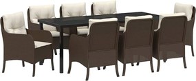 vidaXL Set de masă pentru grădină cu pernă 9 pcs Maro poliratan
