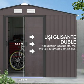 Outsunny Magazie de Grădină 8.3m² din Oțel Zincat, Uși Duble Glisante, 277x322x192 cm, Maro | Aosom Romania