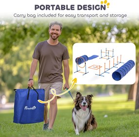 PawHut Set Agility pentru câini, 11 piese, echipament Agility pentru câini cu 2 tuneluri, înălțime reglabilă, cerc de sărit și obstacole, stâlpi slalom | Aosom Romania
