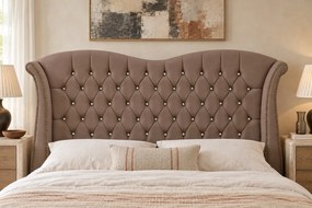Pat tapițat Chesterfield Avella 140×200 cm, cappuccino, cu ladă de depozitare