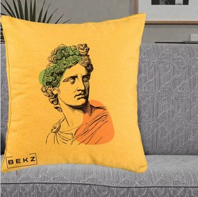 Perna Decorativa Bust Grec Vaporwave, 40x40 cm, Galben, Husa Detasabila, Perna Inclusa, BEKZ®