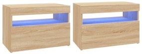 804416 vidaXL Comode TV cu lumini LED, 2 buc., stejar Sonoma, 60x35x40 cm