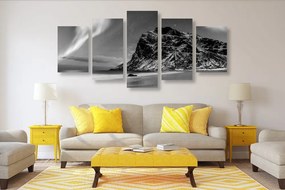 Tablou 5-piese aurora polară în Norvegia în design alb-negru
