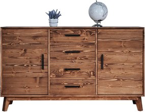 Comodă lemn masiv Timeless 4 Sertare 2 Uși Whisky, 146 × 45 × 85 cm