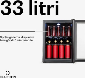 Klarstein Beersafe M, frigider, C, LED, 2 grătare metalice, ușă din sticlă, neagră