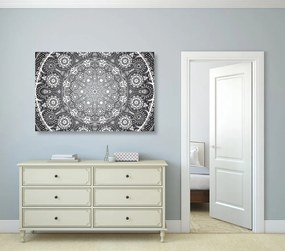 Tablou Mandala ornamentală cu dantelă în design alb-negru