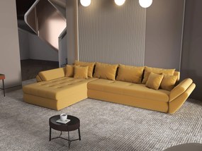 Colțar extensibil dumonde cu ladă de depozitare si sezut confortabil din spuma high-density, Loana XL Royal Mustar 335x185 cm