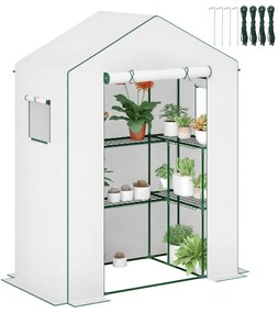 Outsunny Seră de grădină cu 1 ușă, 2 ferestre și 2 rafturi în formă de U pentru legume, plante, flori, copertină PE 140x73x190 cm | Aosom Romania