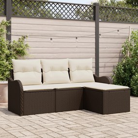 vidaXL Set de canapele pentru grădină cu pernă 4 pcs Maro Rattan poli