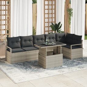 vidaXL Set canapele de grădină 7 piese cu perne, gri deschis, din poliratan