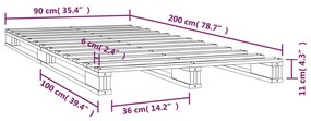 Cadru de pat, 90x200 cm, lemn masiv de pin Maro, 90 x 200 cm