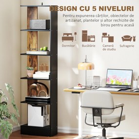 HOMCOM Raft Îngust cu 5 Etajere, Raft Economisitor de Spațiu Modern din Lemn, Bibliotecă pentru Baie, Living, Dormitor, Birou, 45x21x170 cm, Maro Rustic | Aosom Romania