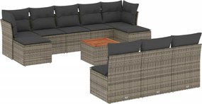vidaXL Set canapele de grădină cu perne, 11 piese, gri, poliratan