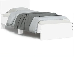 vidaXL Cadru de pat cu tăblie și lumini LED, alb, 90x200 cm