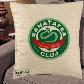 Perna Personalizata Sanatatea Cluj Servicii Publice 1986, 40x40 cm, Bej, Husa Detasabila, Perna Inclusa, BEKZ®