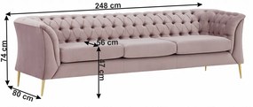 Canapea cu 3-locuri de lux, roz învechit, NIKOL 3 ML