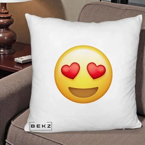 Perna Decorativa Emoji Inimi in Ochi, 40x40 cm, Alb Pufos, Husa Detasabila, Perna Inclusa, BEKZ®