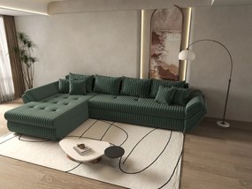 Colțar extensibil dumonde cu ladă de depozitare si sezut confortabil din spuma high-density, Loana XL Ambience Verde 335x185 cm