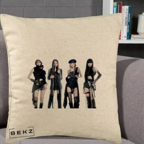 Perna Personalizata K-pop BLACKPINK Tinute Negre Elegante Grup, 40x40 cm, Bej, Husa Detasabila, Perna Inclusa, BEKZ®