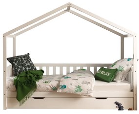 Set Pat Căsuță, cu Protecție și Sertar, Alb, 90 x 200 cm, Pin Masiv – Dallas – Vipack