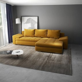Colțar extensibil dumonde cu ladă de depozitare si sezut confortabil din spuma high-density, Leonardo Ambience Mustar 260x185 cm II