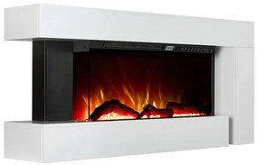 Șemineu electric, montare independentă, cadru MDF, sticla securizata, flacara LED cu efect realist, difuzor cu sunet de lemne trosnind, 120x56x24 cm, Alb