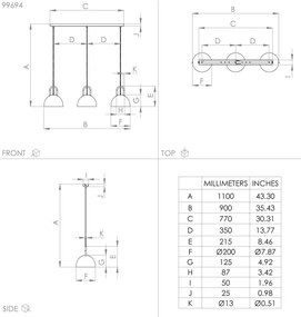 Lustră pe cablu CALMANERA 3xE27/40W/230V neagră Eglo 99694