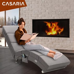 Șezlong LONDON cu funcție de masaj și încălzire, 186×55×89cm, gri Casaria