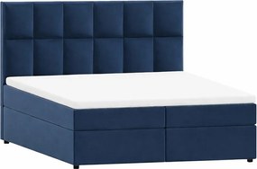Pat boxspring albastru închis cu spațiu de depozitare 160x200 cm Flip – Ropez