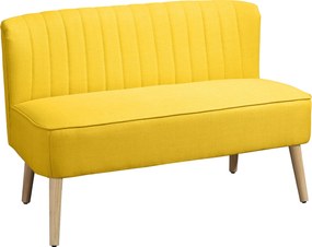 HOMCOM Canapea cu 2 Locuri din Țesătură, Fără Brațe, Canapea de Sufragerie cu Picioare din Lemn, 117x56,5x77 cm, Galben | Aosom Romania