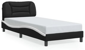 3213911 vidaXL Cadru de pat cu lumini LED negru/alb 90x200 cm piele ecologică