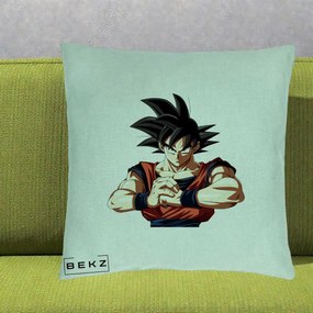 Perna Personalizata Dragon Ball Goku Portret Serios, 40x40 cm, Verde Menta, Husa Detasabila, Perna Inclusa, BEKZ®