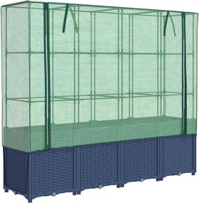 vidaXL Pat de grădinărit înălțat cu prelată pentru seră, aspect ratan, 160x40x153 cm
