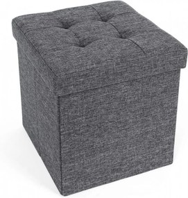 Taburet cu capac si spatiu depozitare, MDF / textil, gri inchis, Songmics