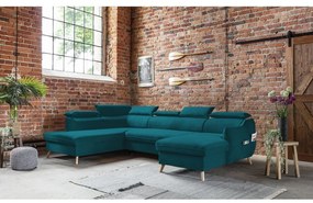 Colțar turcoaz extensibil cu tapițerie din catifea (cu colț pe partea stângă /în formă de "U") Sweet Harmony – Miuform