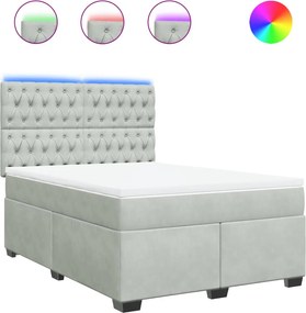 vidaXL Pat box spring cu saltea, gri deschis, 160x200 cm, catifea