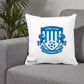Perna Personalizata FC Politehnica Iasi Fotbal, 40x40 cm, Alba Mata, Husa Detasabila, Perna Inclusa, BEKZ®